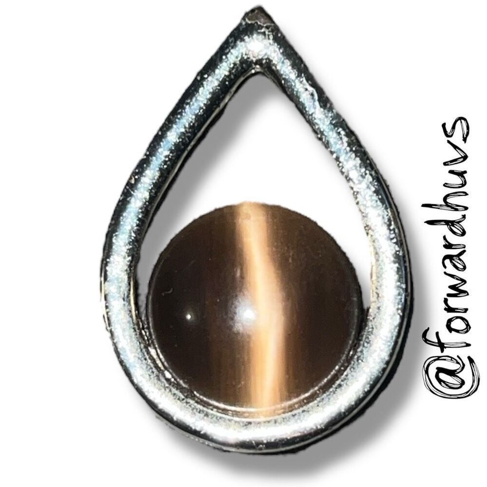 Bundle Sale 3 for $15 | Silver Tone Teardrop Pendant with Brown Cat’s Eye Center
